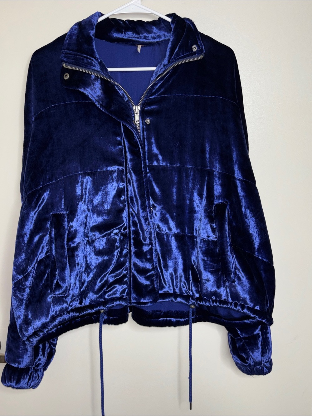 Free People Velvet Navy Blue Puffer Jacket Size Small